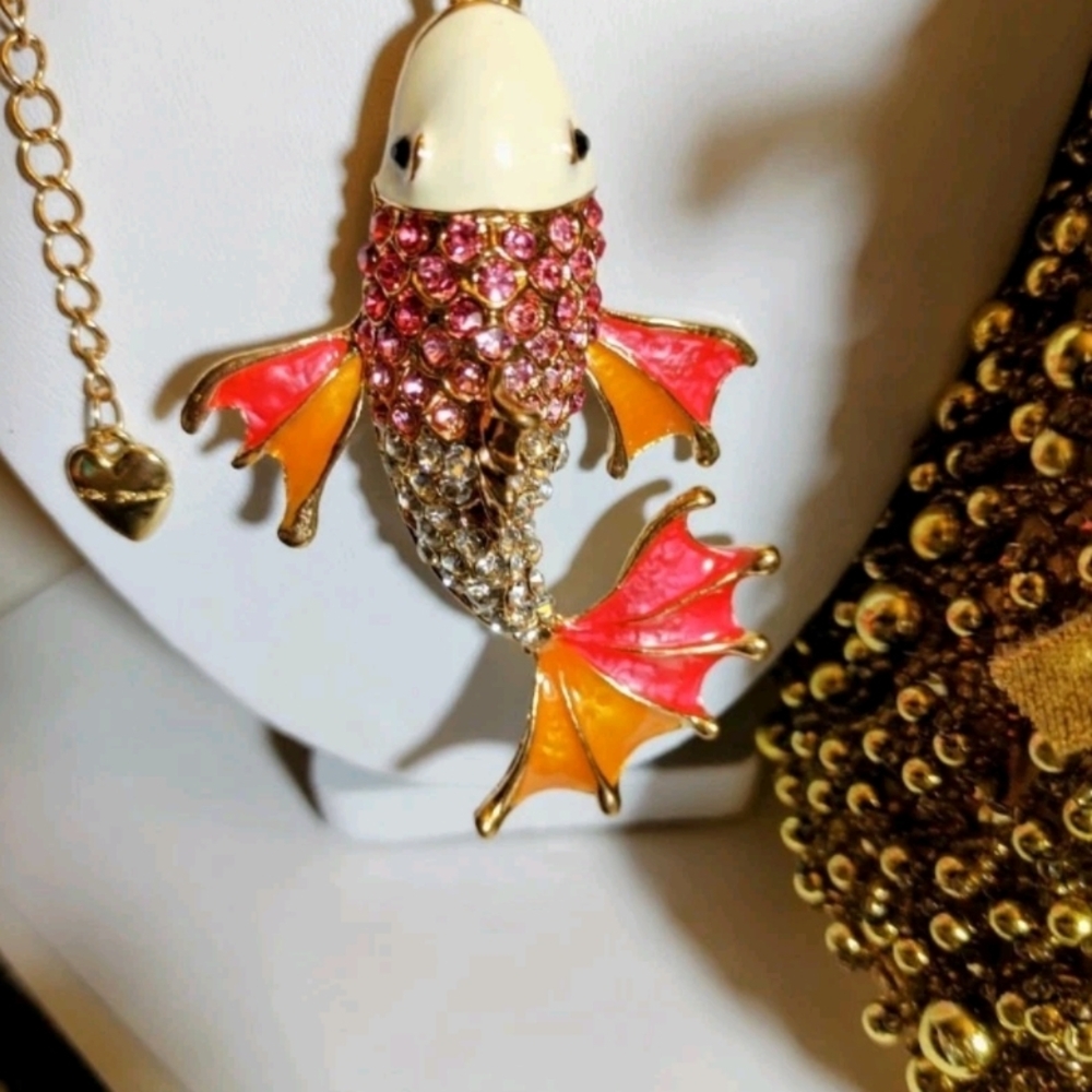 Betsey Johnson Pink & Orange Fish Pendant Necklace